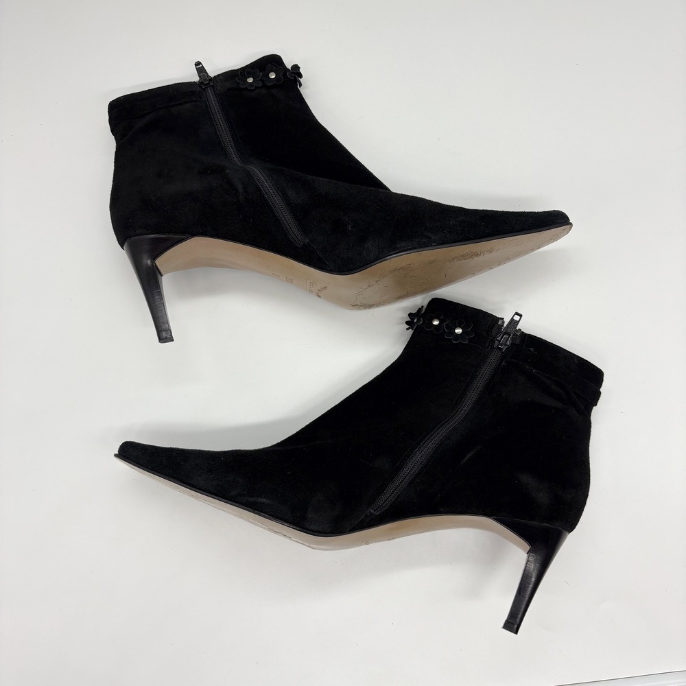 VTG COACH Black Suede Kitten Heel Ankle Boots Floral Accents 9.5 Point Toe Y2K - Picture 4 of 8